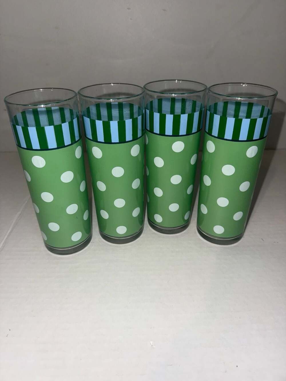 Vintage so cute! Set of 4 Gail Pittman White Polka Dot Green